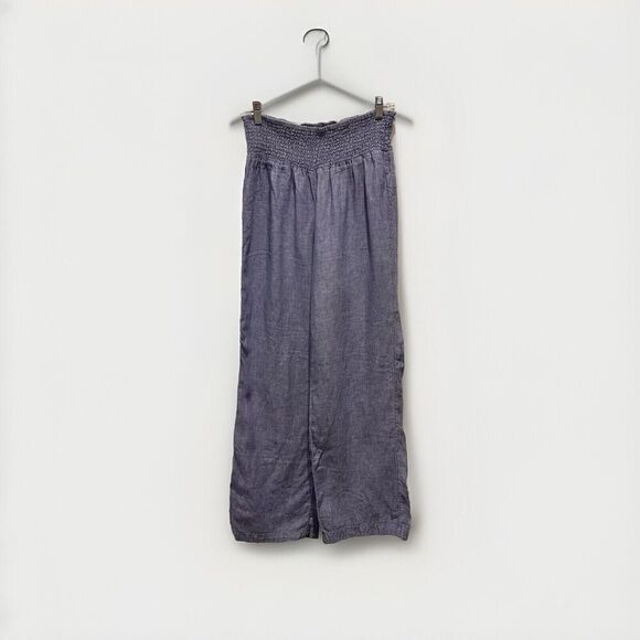 Sigrid Olsen Women’s Blue Pull‎ On Wide Leg 100% Linen Pants Large Lagenlook - Picture 1 of 5